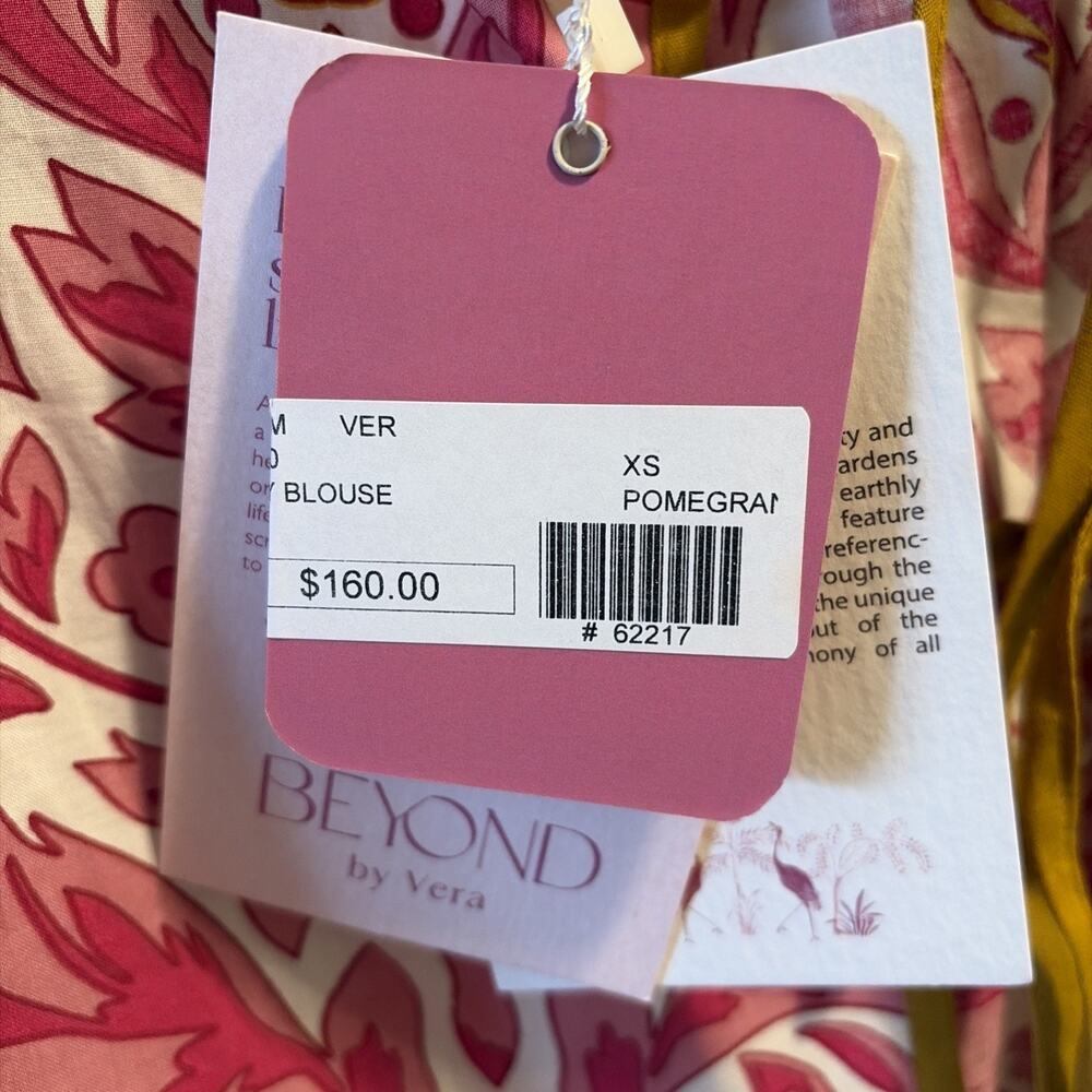 Beyond by Vera Size XS Lilly Pomegranate Open Tie Back Puffy Sleeve Blouse - Picture 6 of 9
